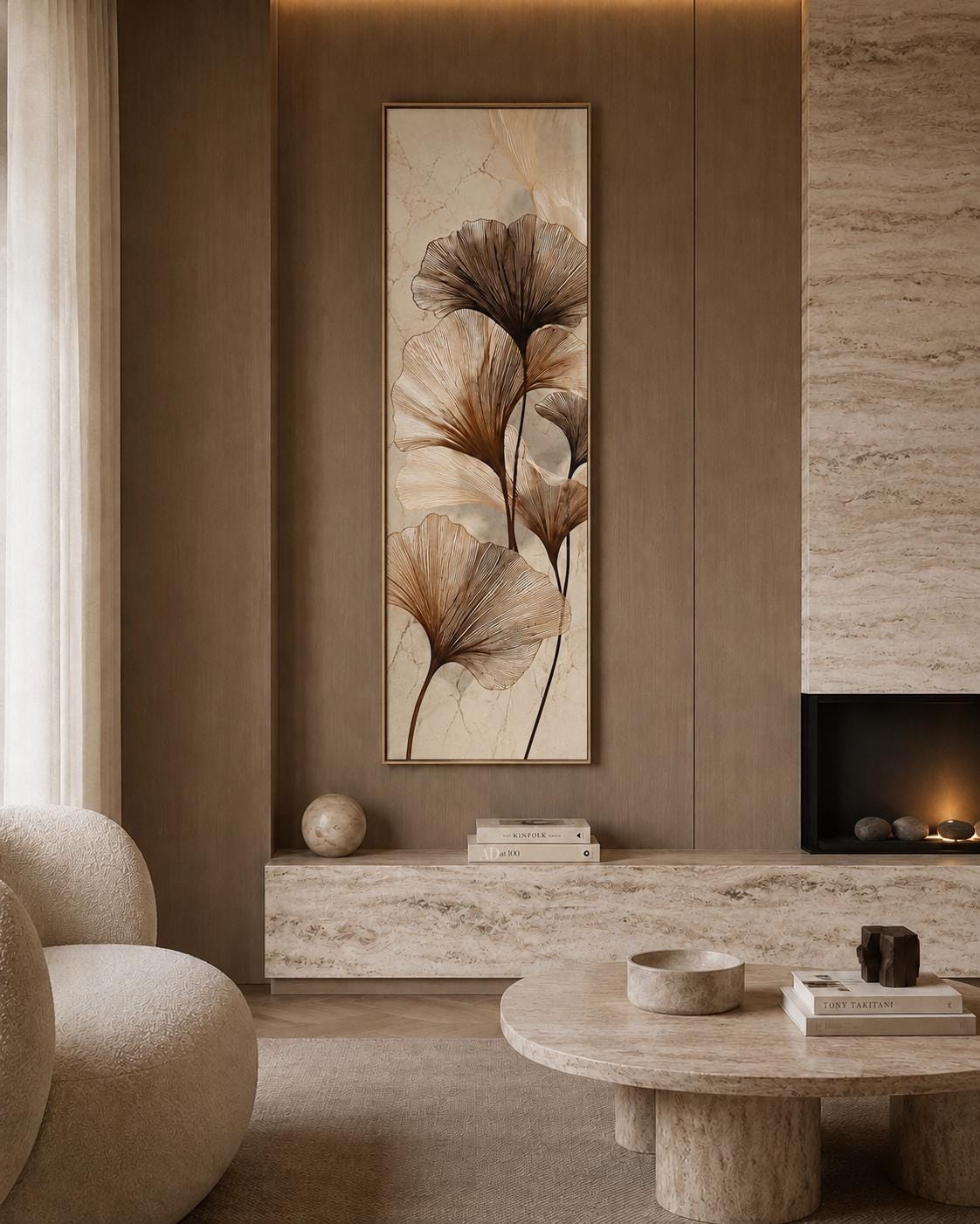 Earth Tone Ginkgo Print | Vertical Wabi Sabi Wall Art Canvas