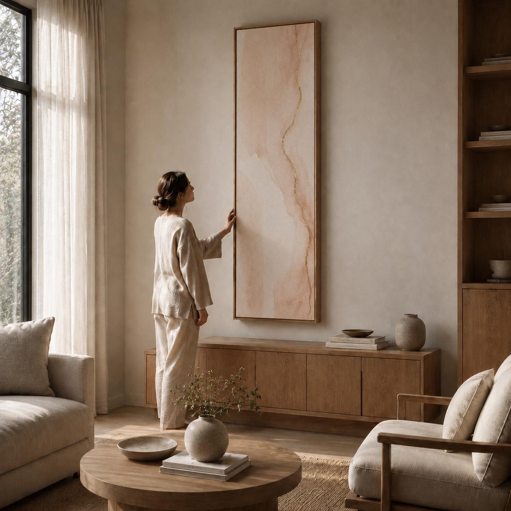 Blush Pink Abstract Marble Canvas Print, Japandi Minimalist Wall Art, Warm Neutral Decor