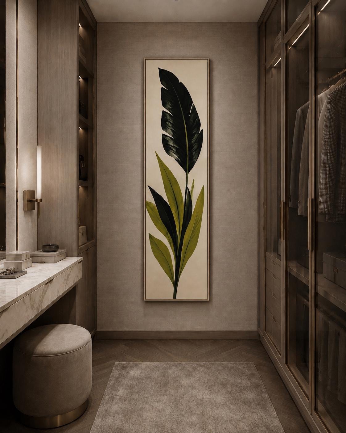 Green Leaf Canvas Print | Tall Neutral Floral Art | Slim Vertical Wall Decor