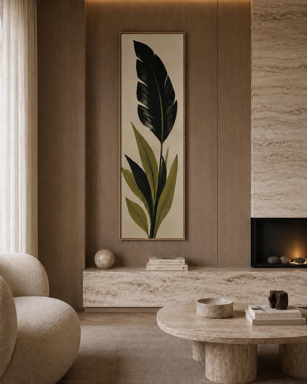 Green Leaf Canvas Print | Tall Neutral Floral Art | Slim Vertical Wall Decor