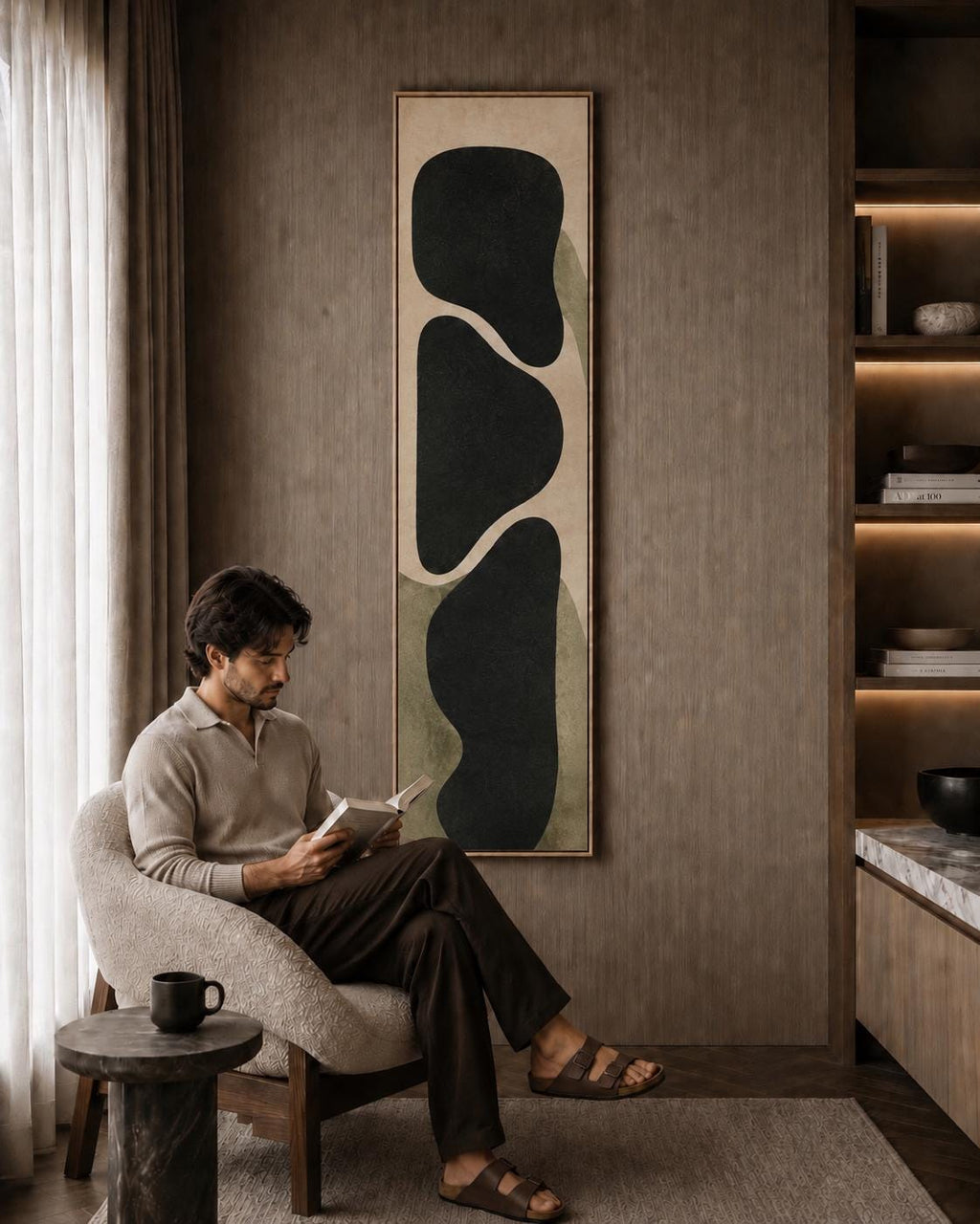 Bauhaus Vertical Canvas Print | Olive Green Charcoal Abstract Wall Art