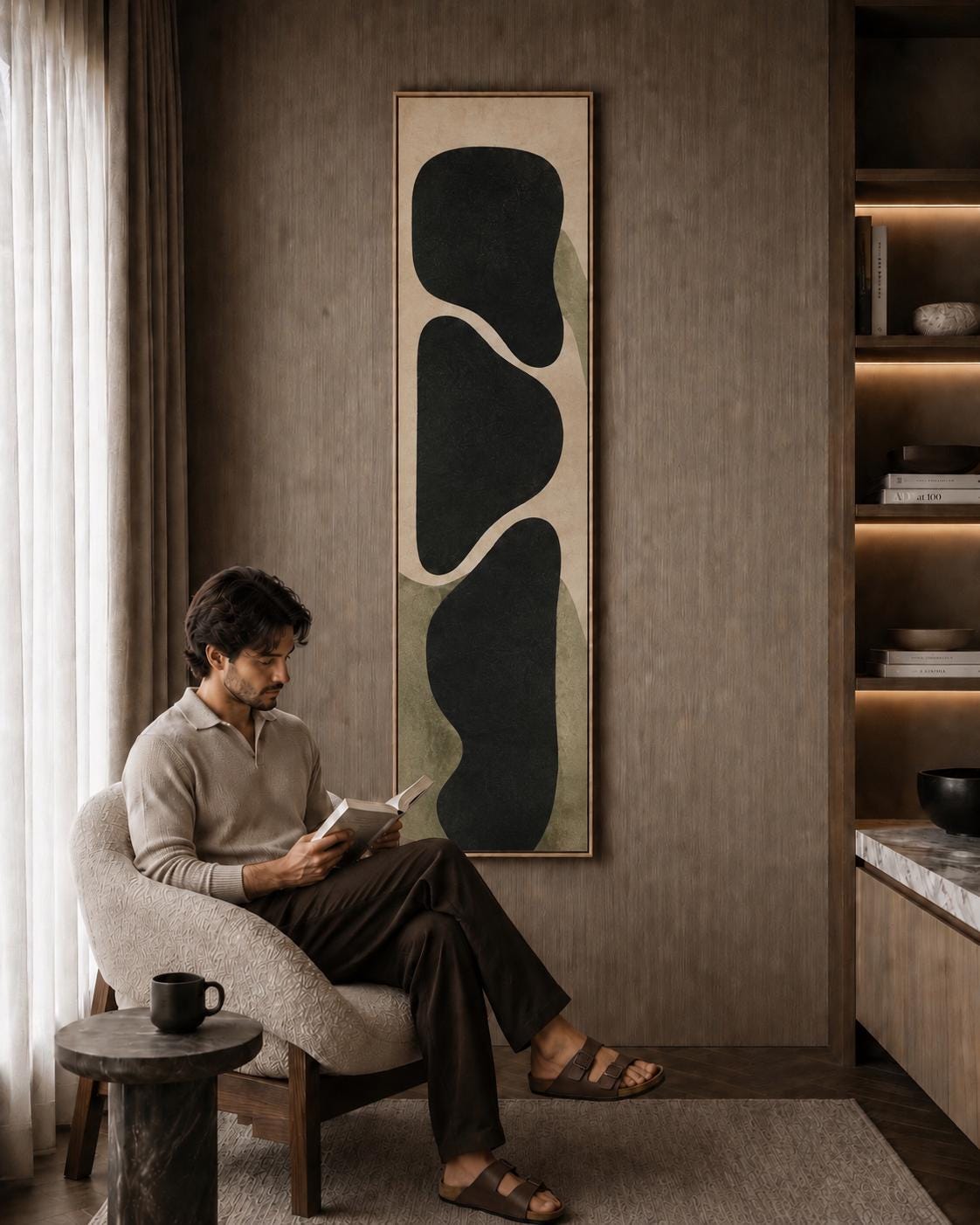 Bauhaus Vertical Canvas Print | Olive Green Charcoal Abstract Wall Art