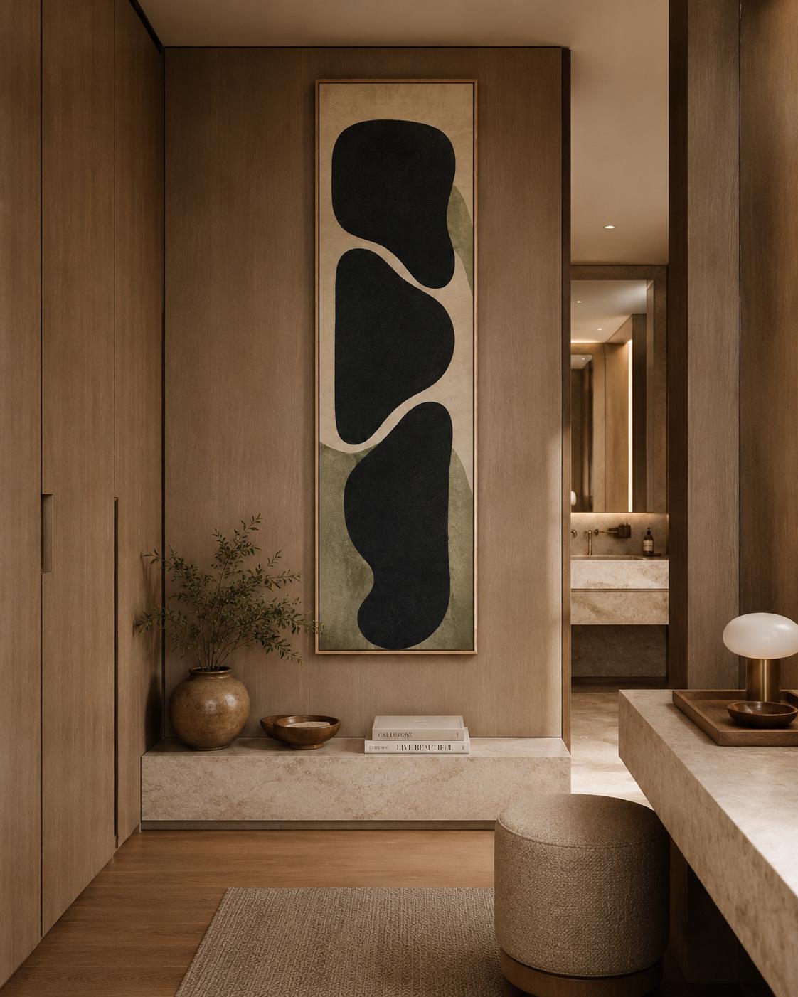 Bauhaus Vertical Canvas Print | Olive Green Charcoal Abstract Wall Art