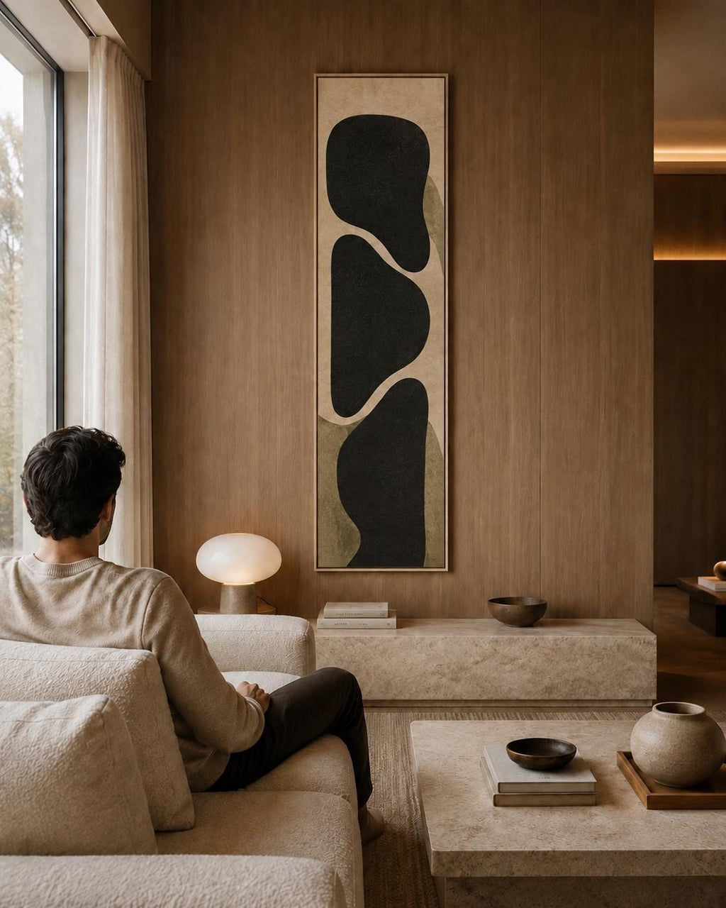 Bauhaus Vertical Canvas Print | Olive Green Charcoal Abstract Wall Art