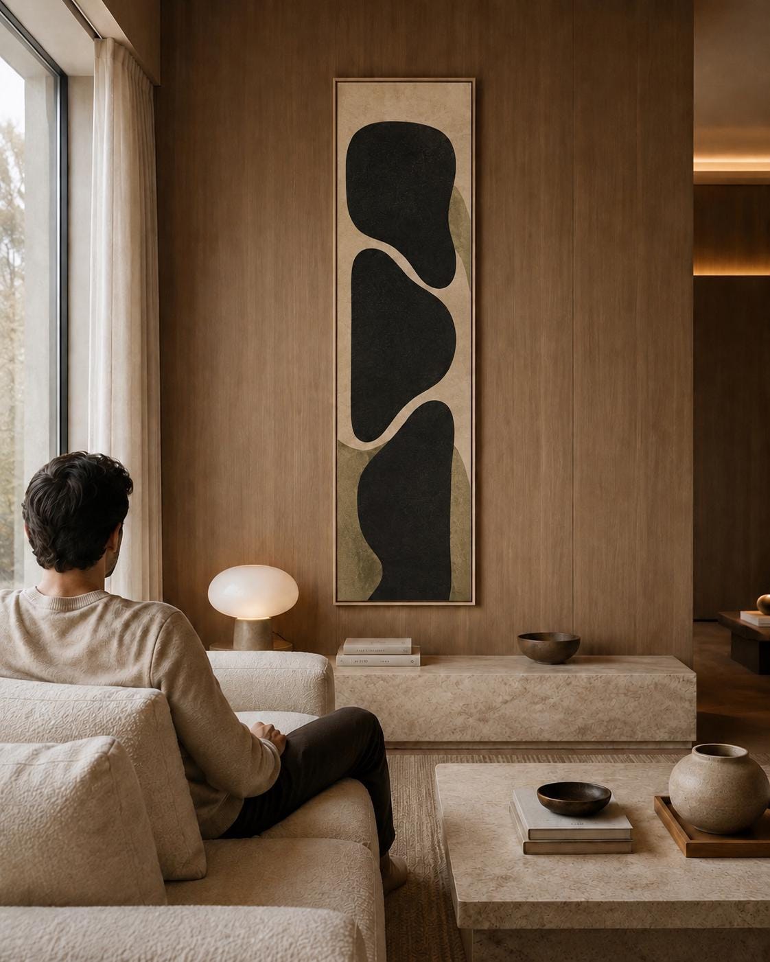 Bauhaus Vertical Canvas Print | Olive Green Charcoal Abstract Wall Art