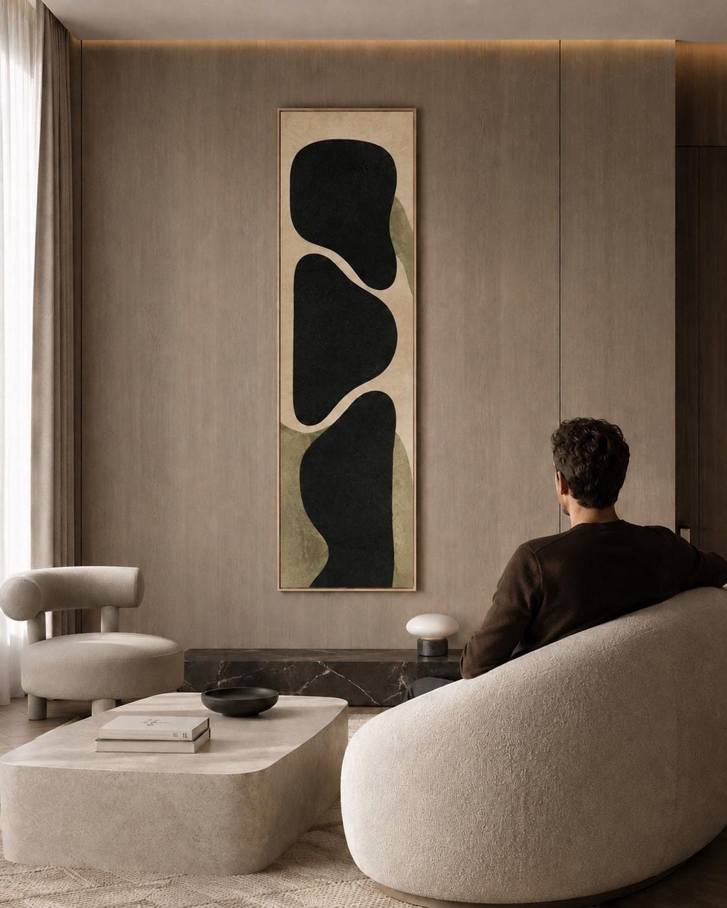 Bauhaus Vertical Canvas Print | Olive Green Charcoal Abstract Wall Art