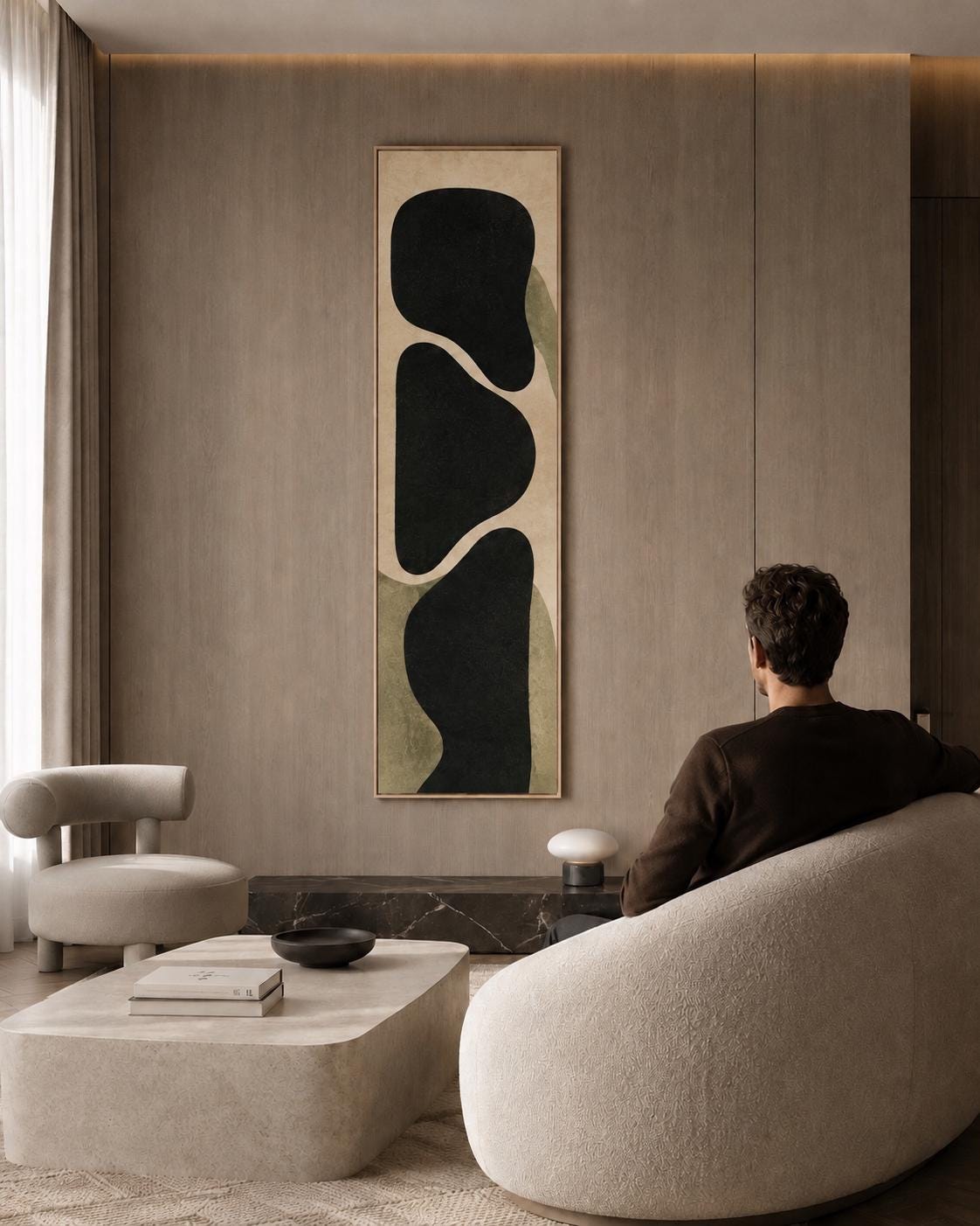 Bauhaus Vertical Canvas Print | Olive Green Charcoal Abstract Wall Art