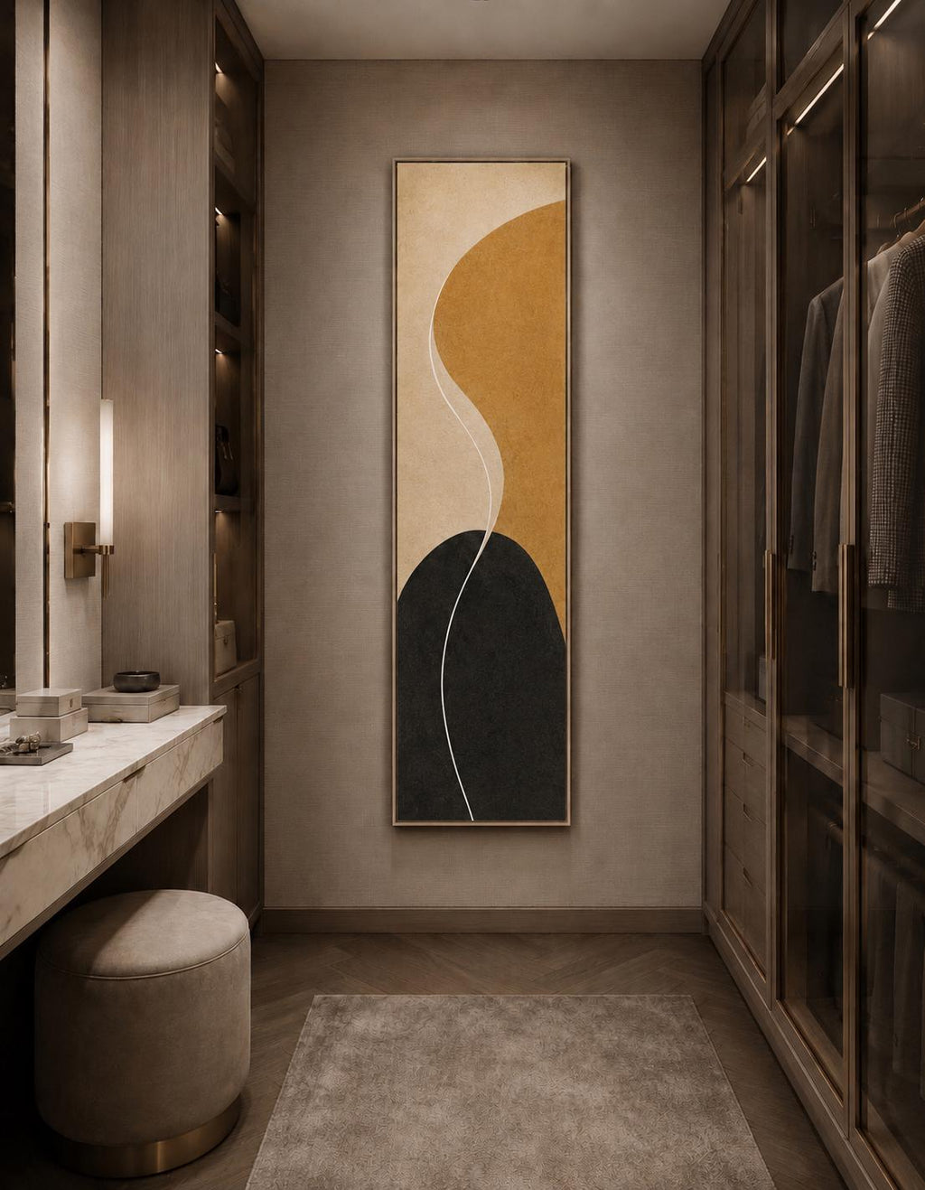 BAUHAUS VERTICAL Mustard and Black Canvas Print, Minimalist Line Wall Decor