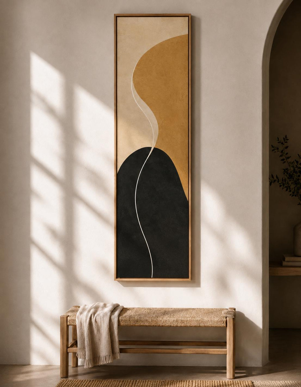 BAUHAUS VERTICAL Mustard and Black Canvas Print, Minimalist Line Wall Decor