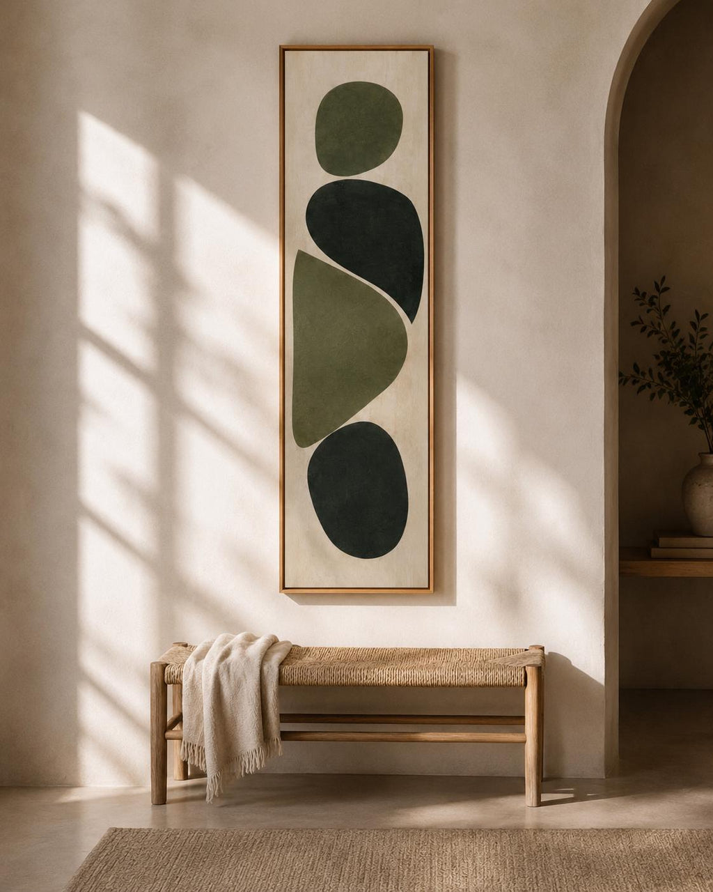 Bauhaus VERTICAL CANVAS PRINT - Neutral Olive Green Abstract Art