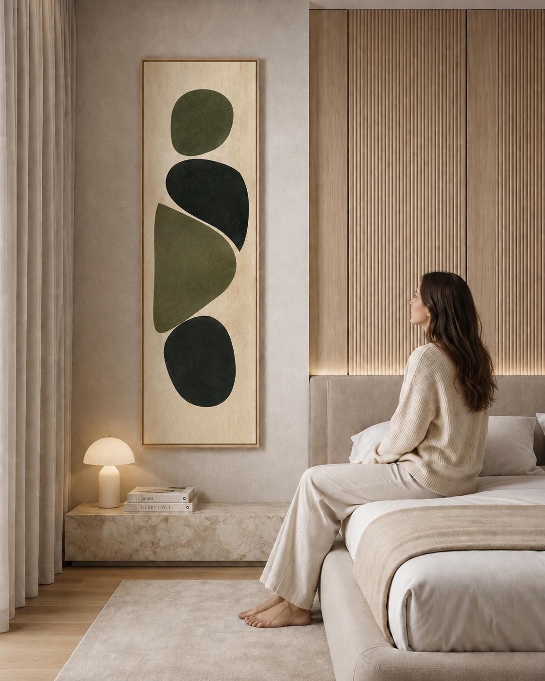 Bauhaus VERTICAL CANVAS PRINT - Neutral Olive Green Abstract Art