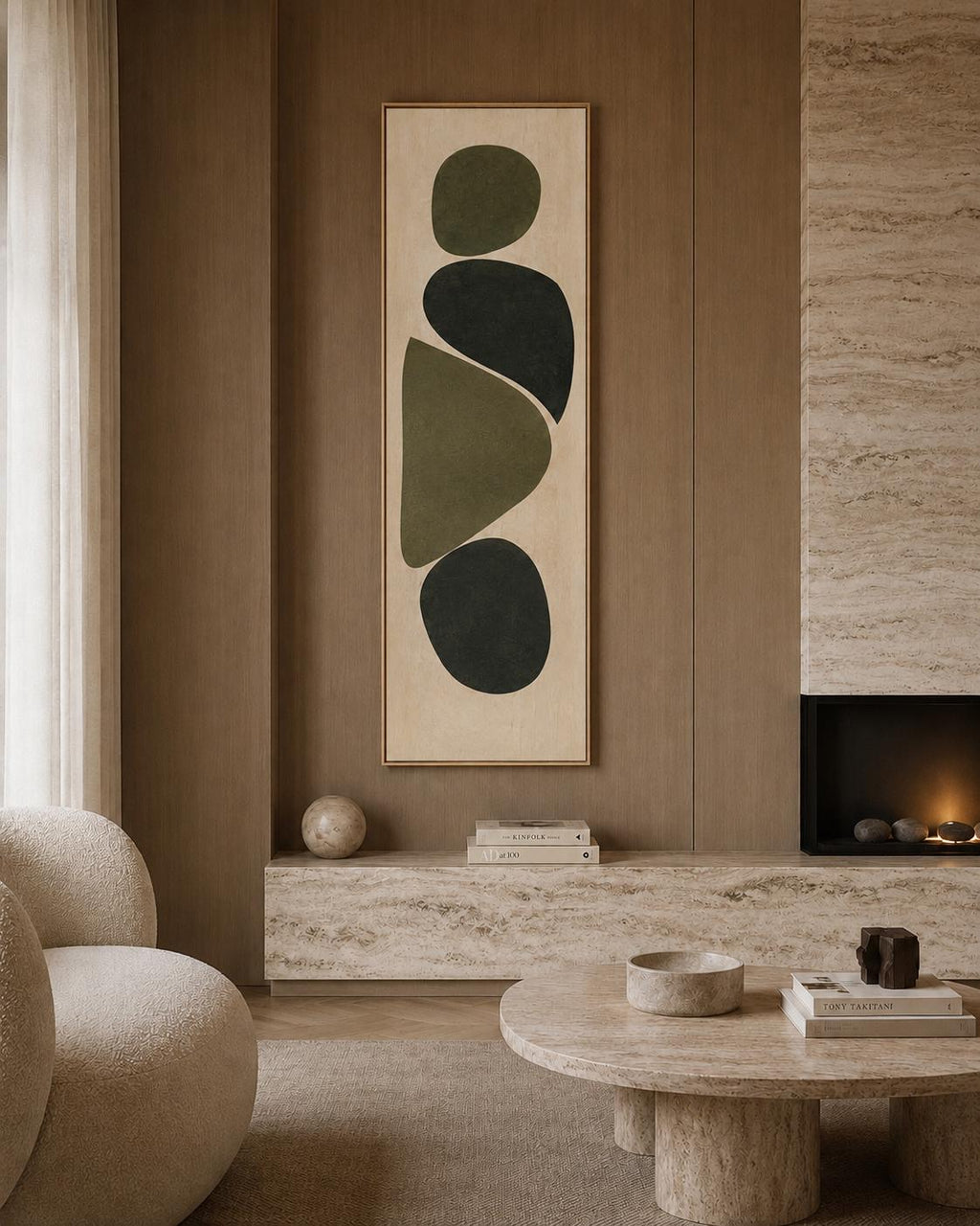 Bauhaus VERTICAL CANVAS PRINT - Neutral Olive Green Abstract Art