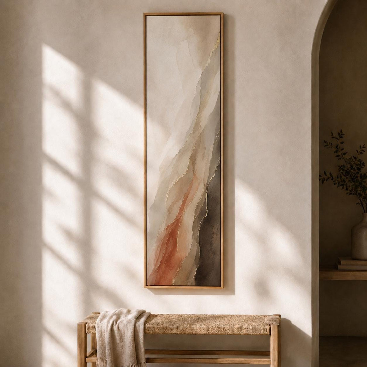 Long Vertical Canvas Wall Art, Muted Terracotta Landscape Art, Walnut Warm Taupe