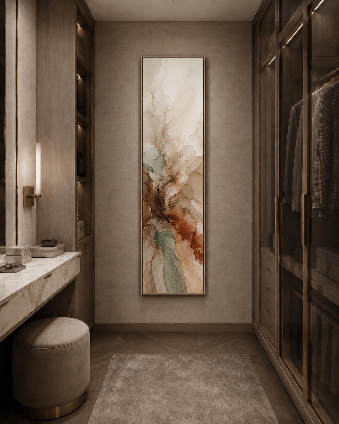 Beige Vertical Abstract Earth Tone Canvas Art, Terracotta Wabi Sabi Decor