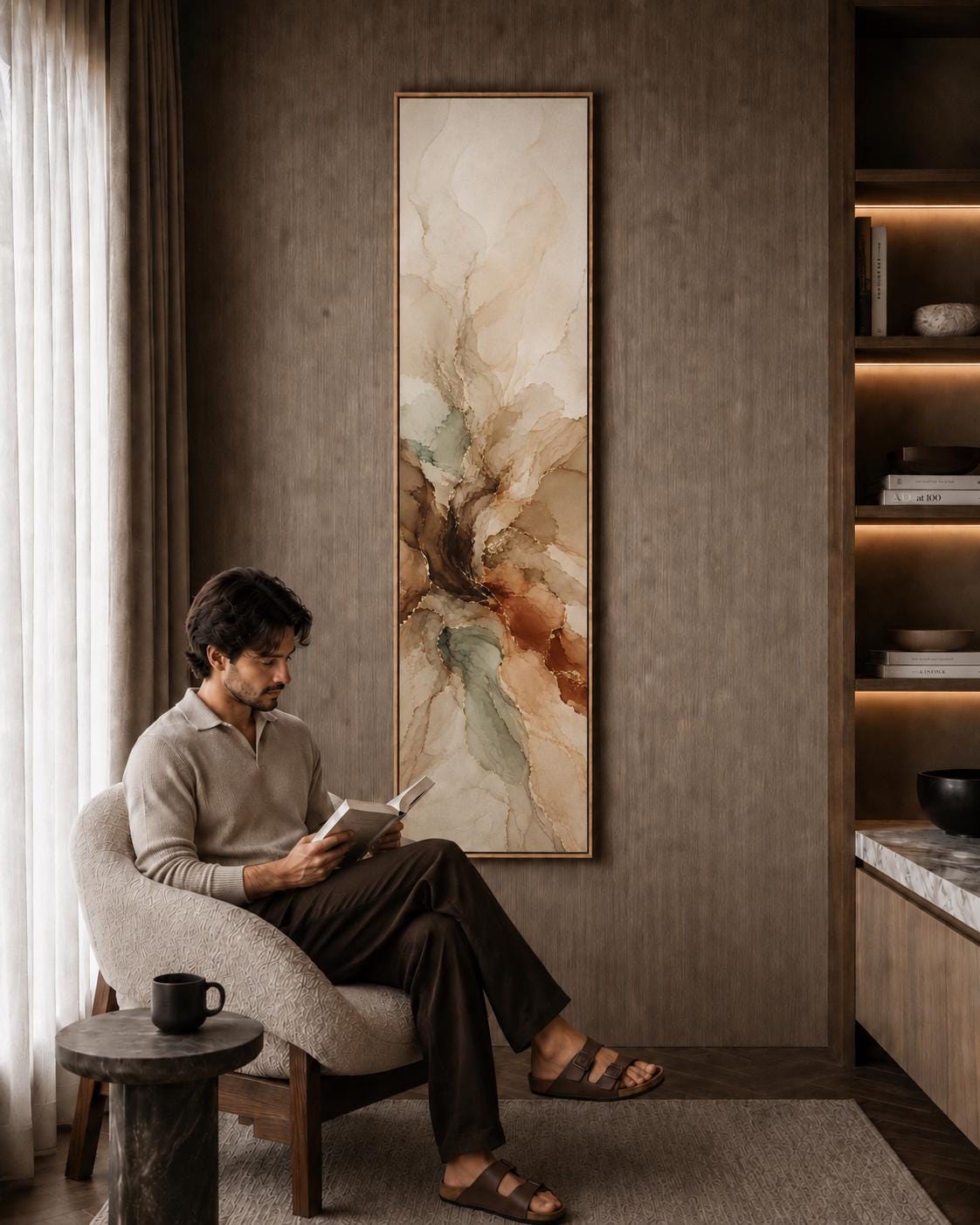 Beige Vertical Abstract Earth Tone Canvas Art, Terracotta Wabi Sabi Decor