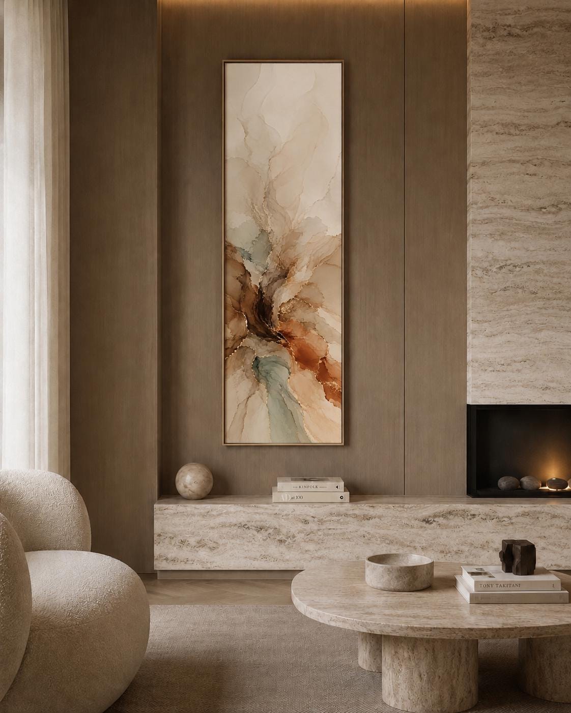 Beige Vertical Abstract Earth Tone Canvas Art, Terracotta Wabi Sabi Decor