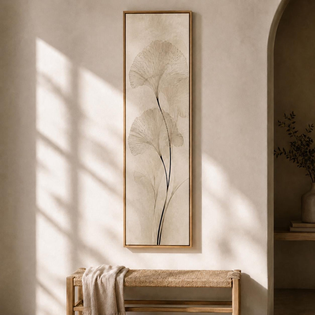 Custom Ginkgo Biloba Canvas Print | Neutral Botanical Wall Art (96x32 in)