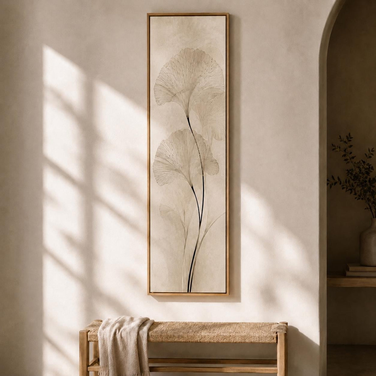 Custom Ginkgo Biloba Canvas Print | Neutral Botanical Wall Art (96x32 in)