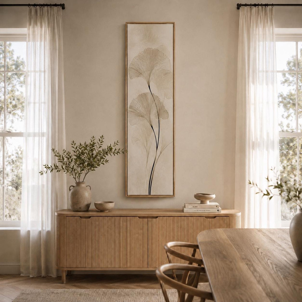 Custom Ginkgo Biloba Canvas Print | Neutral Botanical Wall Art (96x32 in)