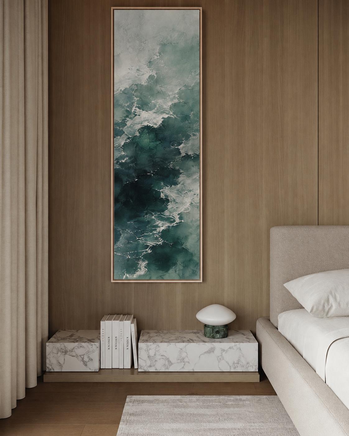 Abstract Ocean Waves: Tall Vertical Canvas Print, Narrow Framed Wall Decor