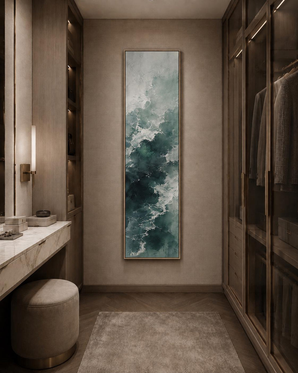 Abstract Ocean Waves: Tall Vertical Canvas Print, Narrow Framed Wall Decor
