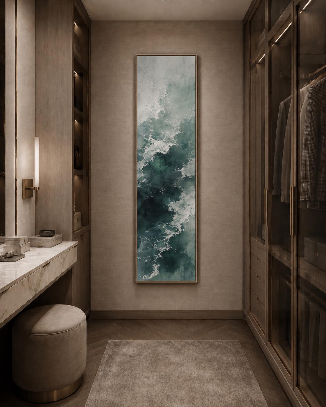 Abstract Ocean Waves: Tall Vertical Canvas Print, Narrow Framed Wall Decor