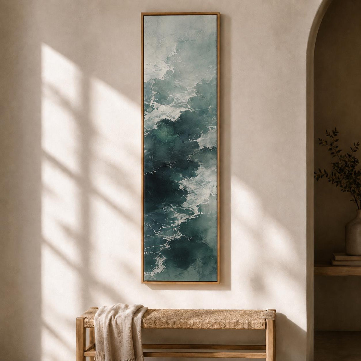 Abstract Ocean Waves: Tall Vertical Canvas Print, Narrow Framed Wall Decor
