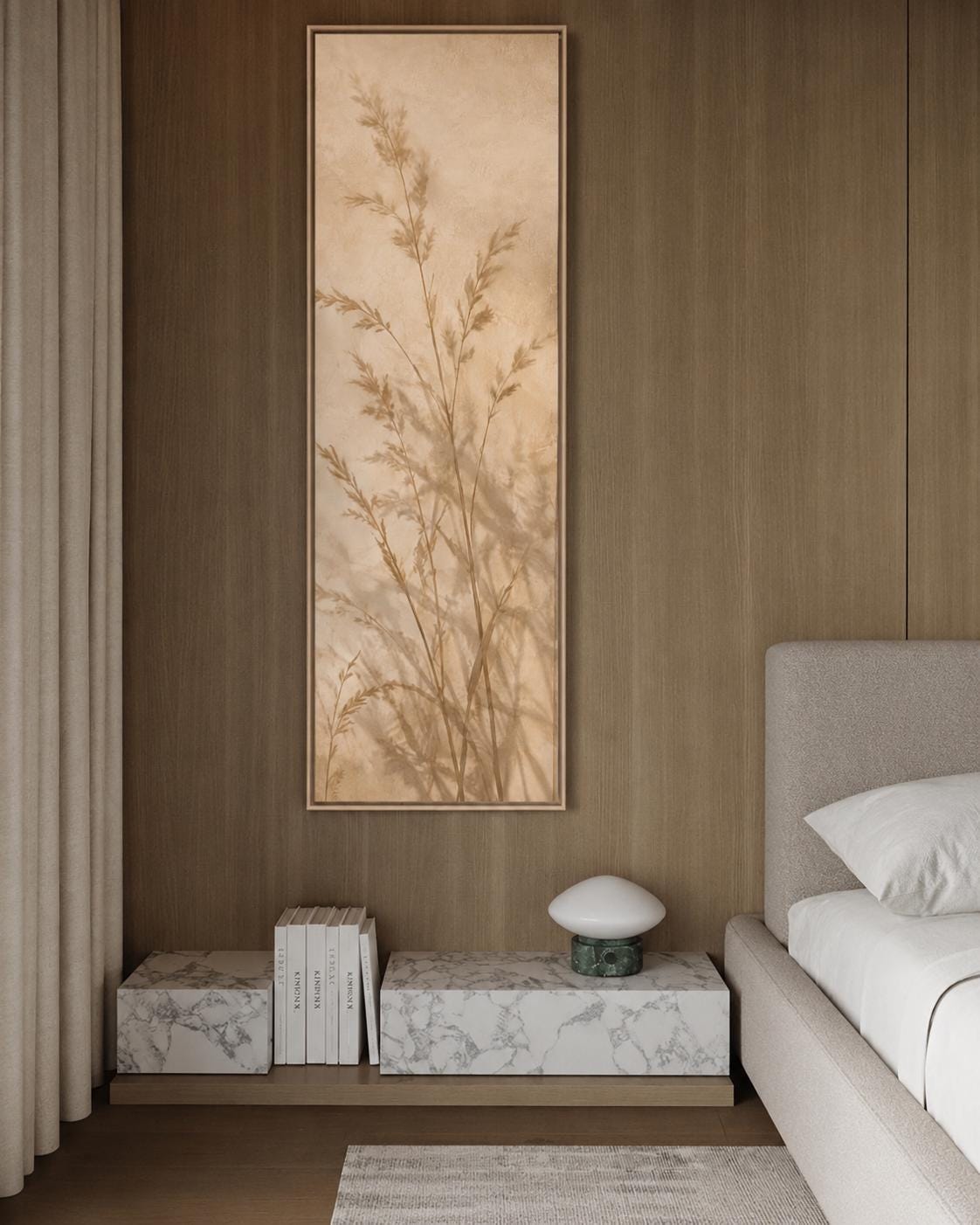 Meadow Grass Canvas Print: Neutral Japandi Vertical Wall Decor