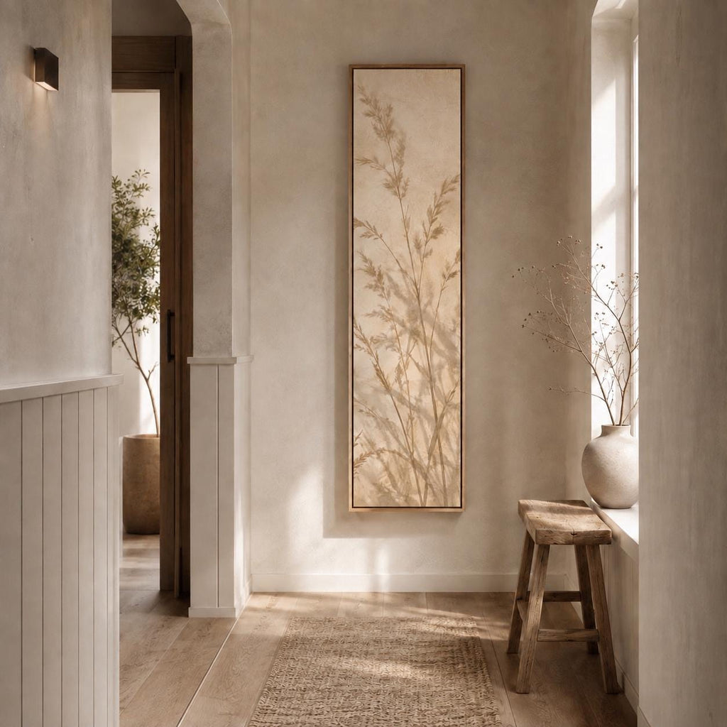 Meadow Grass Canvas Print: Neutral Japandi Vertical Wall Decor