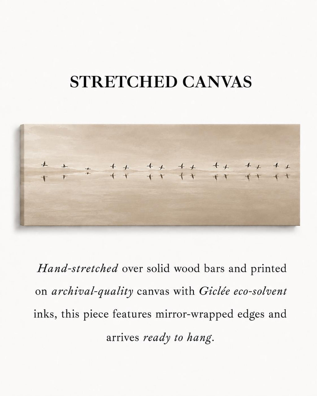 Neutral Birds Flying Canvas Print, Bedroom Wall Art, Narrow Panorama Decor
