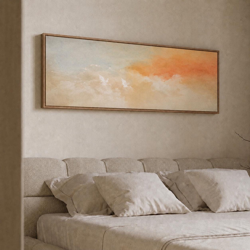 Framed Abstract Painting Print: Pastel Clouds, Peach Horizon, Sunset Art