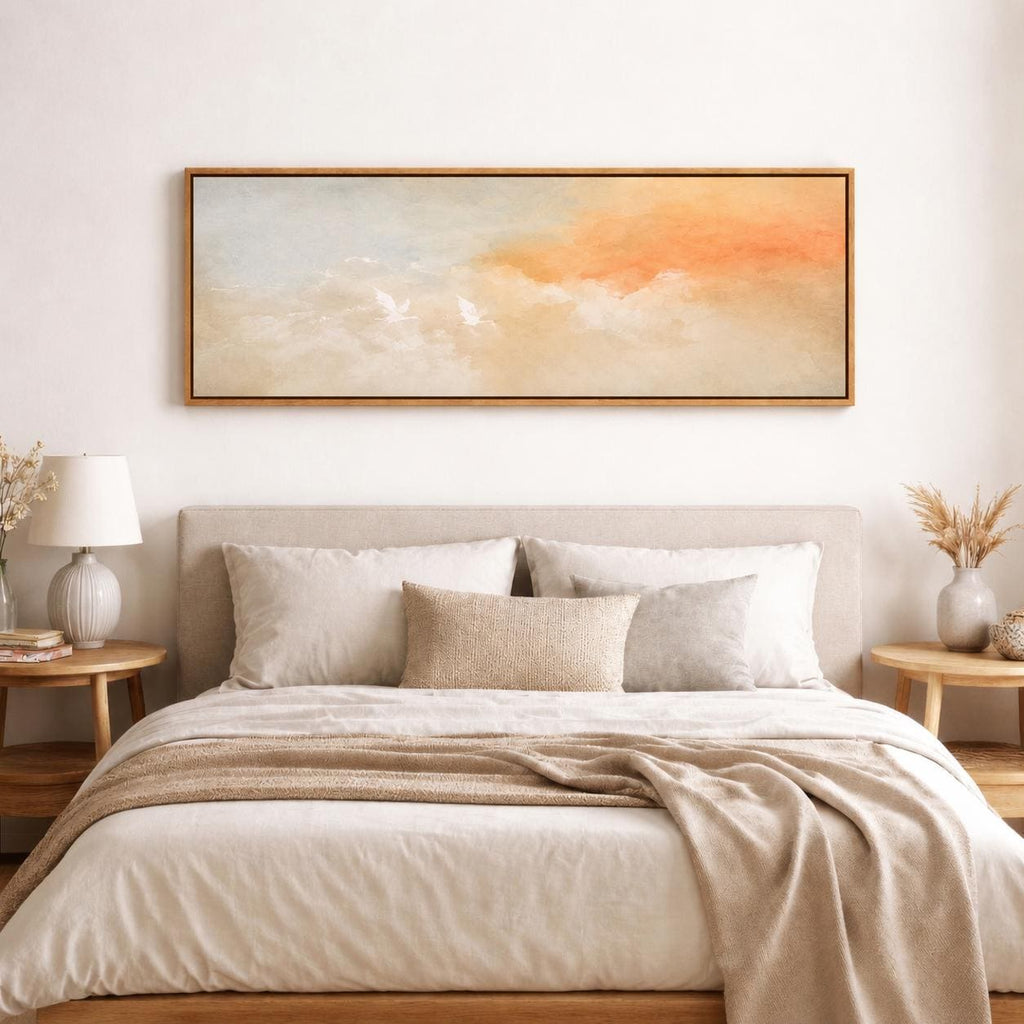 Framed Abstract Painting Print: Pastel Clouds, Peach Horizon, Sunset Art