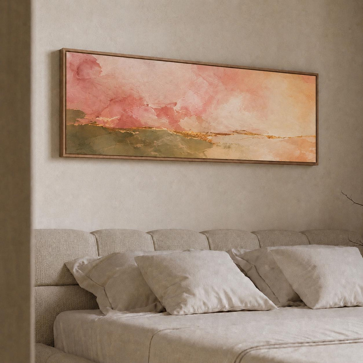 Olive Green & Blush Pink Panoramic Abstract Canvas Print