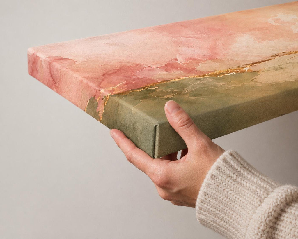 Olive Green & Blush Pink Panoramic Abstract Canvas Print