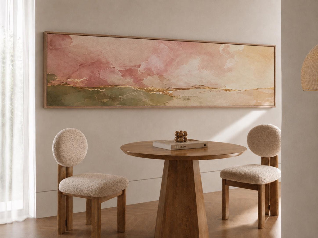 Olive Green & Blush Pink Panoramic Abstract Canvas Print