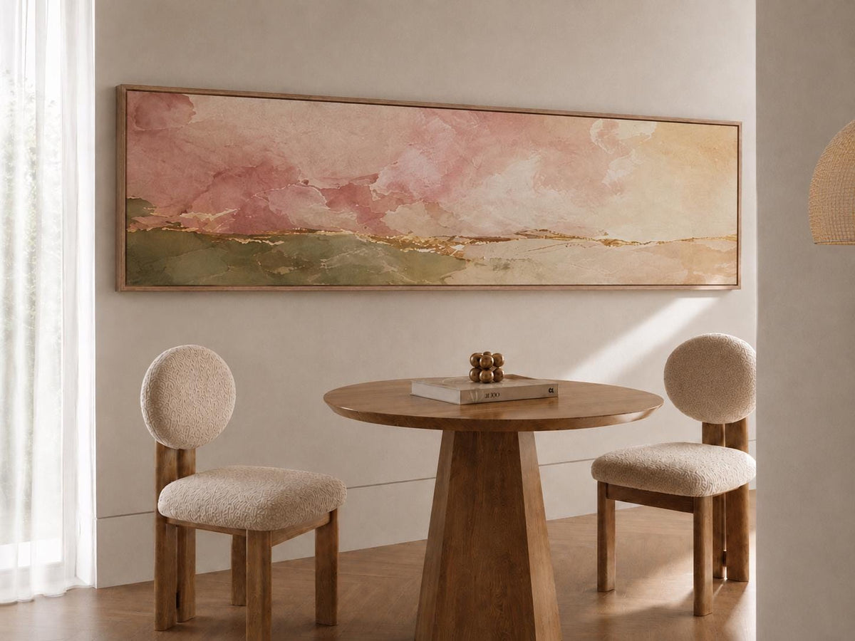 Olive Green & Blush Pink Panoramic Abstract Canvas Print