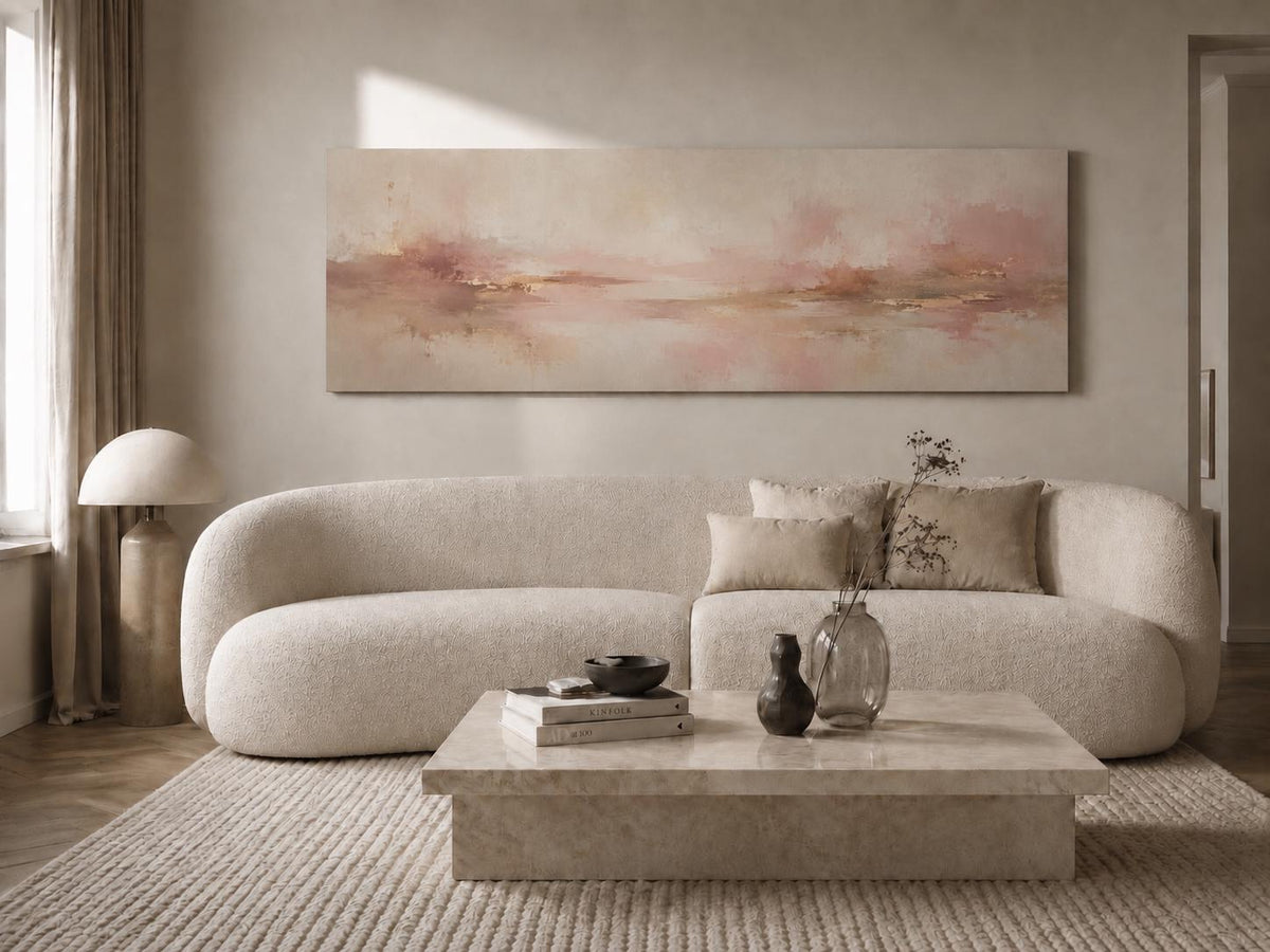 Blush Pink and Beige Abstract Canvas Print, Narrow Panorama Decor