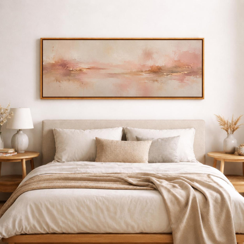 Blush Pink and Beige Abstract Canvas Print, Narrow Panorama Decor