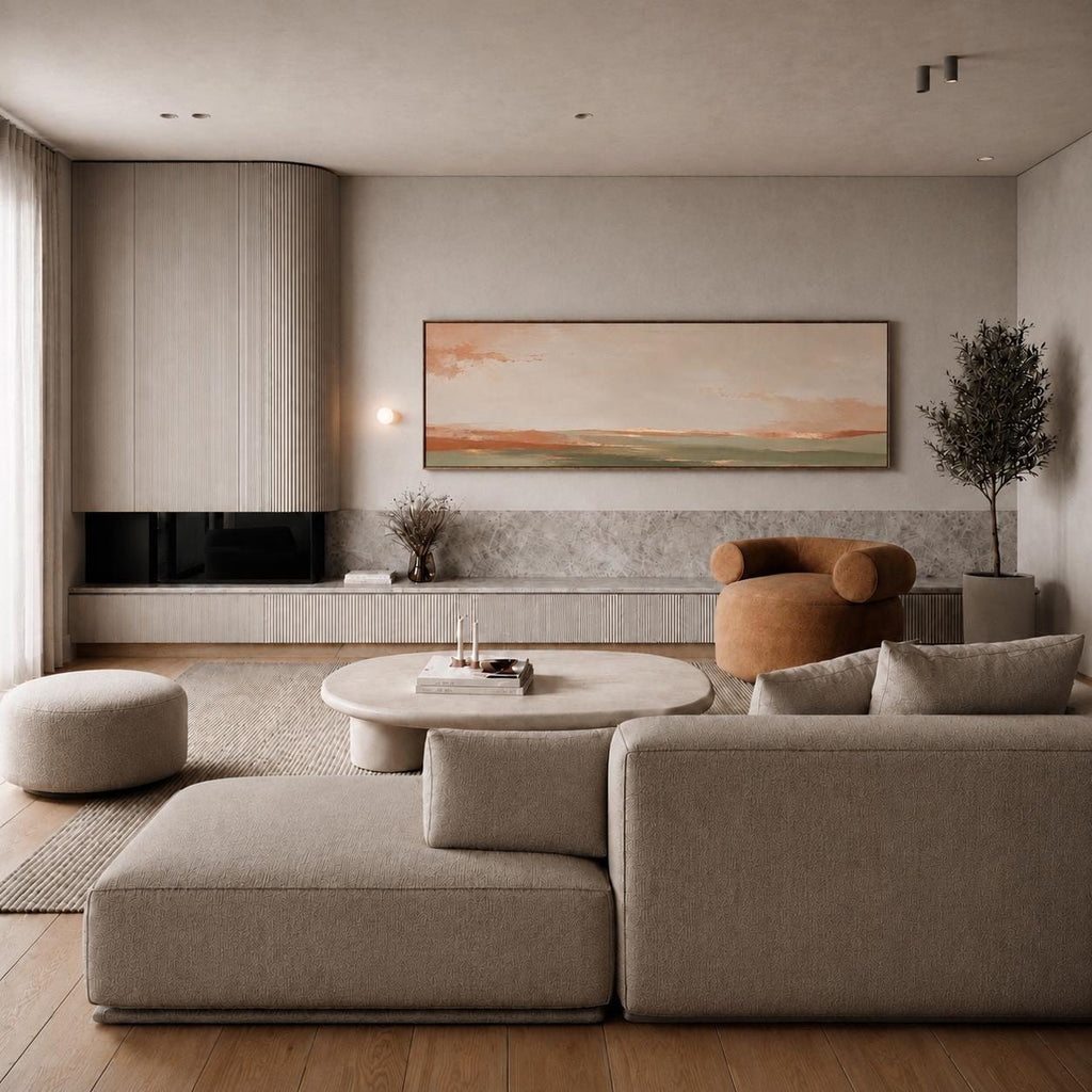 Olive Green, Terracotta, and Gold Abstract Canvas Print, Neutral Panorama With Warm Tones