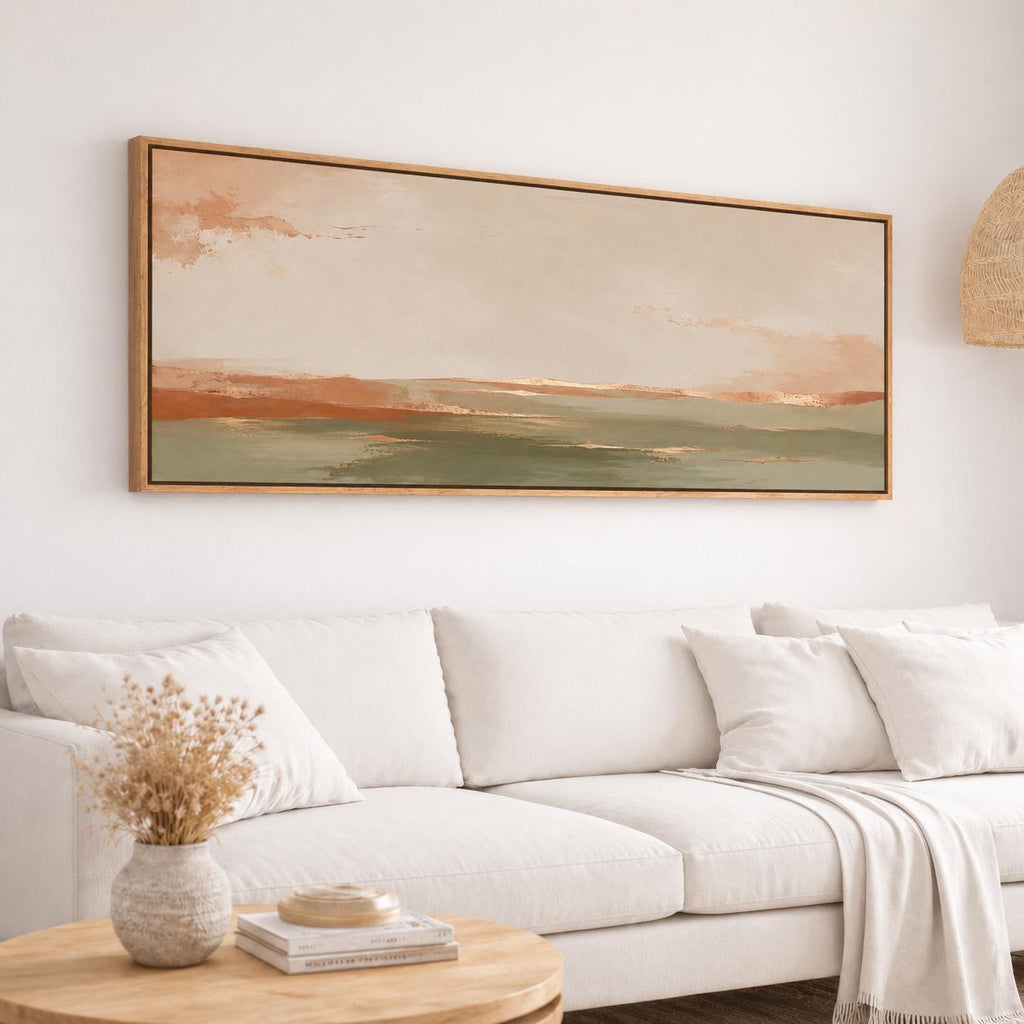 Olive Green, Terracotta, and Gold Abstract Canvas Print, Neutral Panorama With Warm Tones
