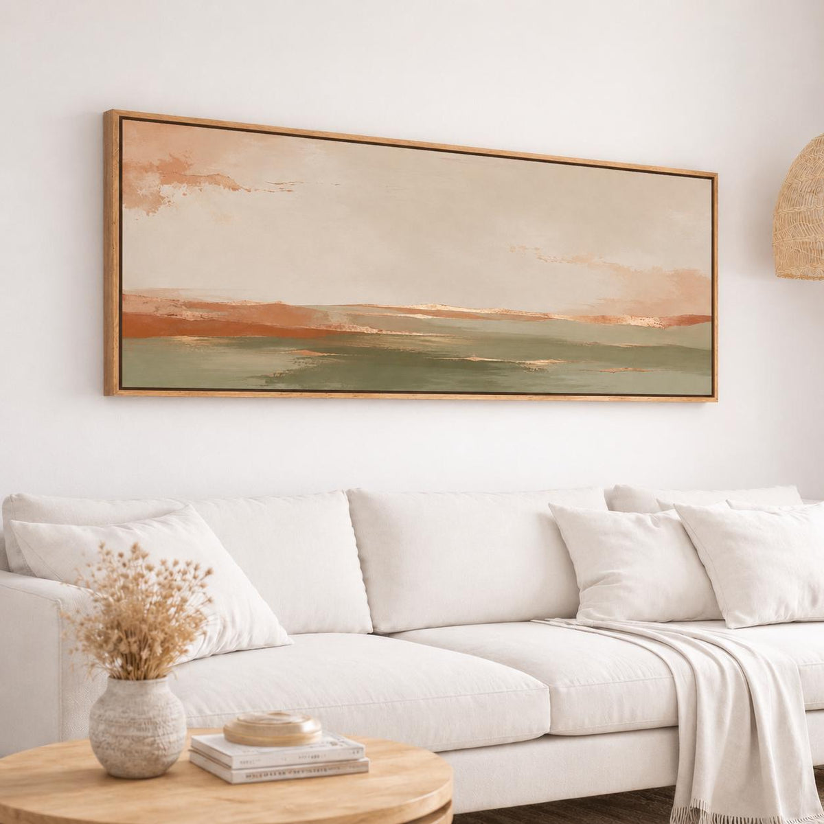 Olive Green, Terracotta, and Gold Abstract Canvas Print, Neutral Panorama With Warm Tones