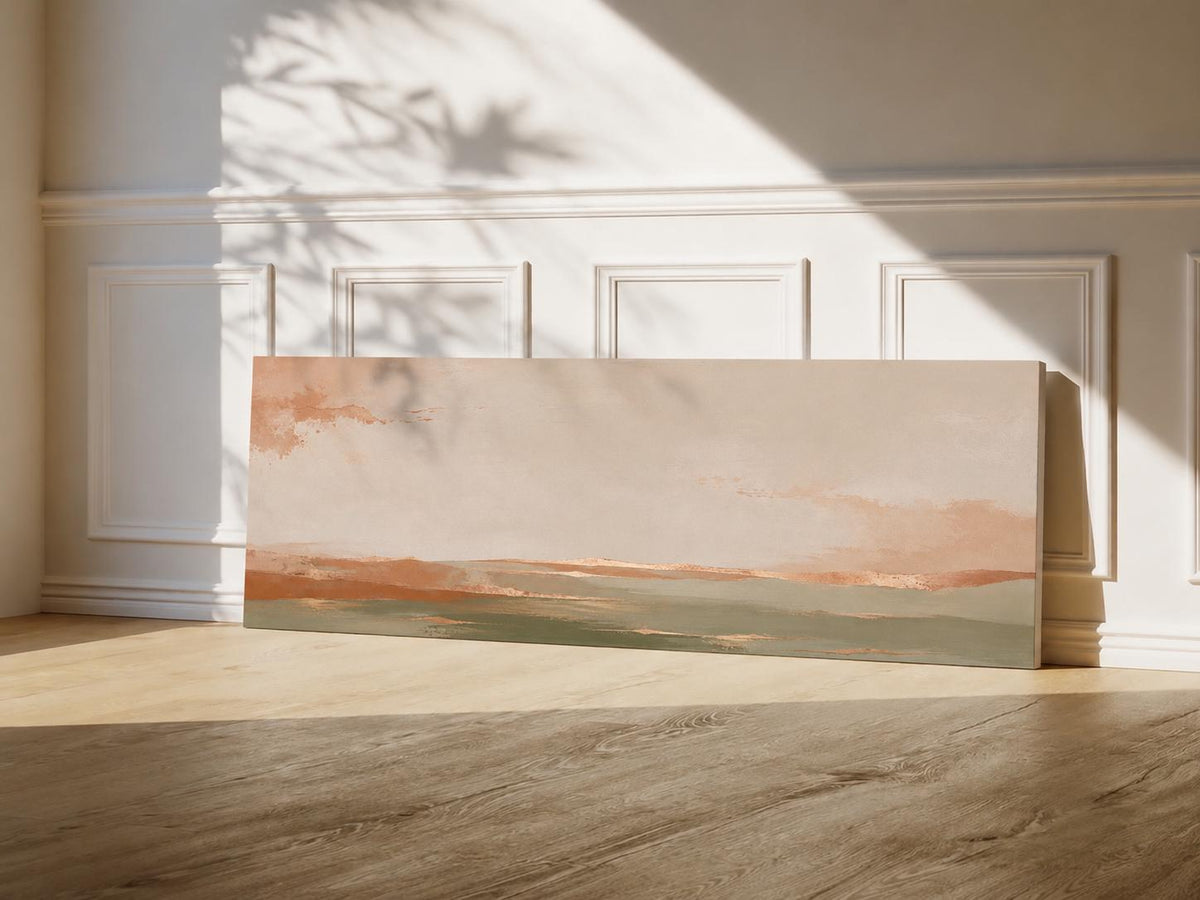 Olive Green, Terracotta, and Gold Abstract Canvas Print, Neutral Panorama With Warm Tones