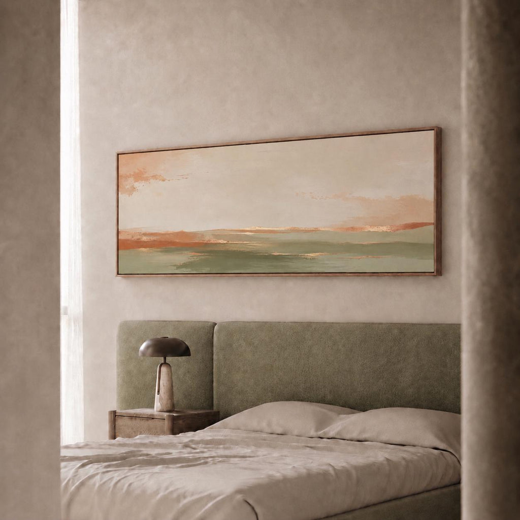 Olive Green, Terracotta, and Gold Abstract Canvas Print, Neutral Panorama With Warm Tones