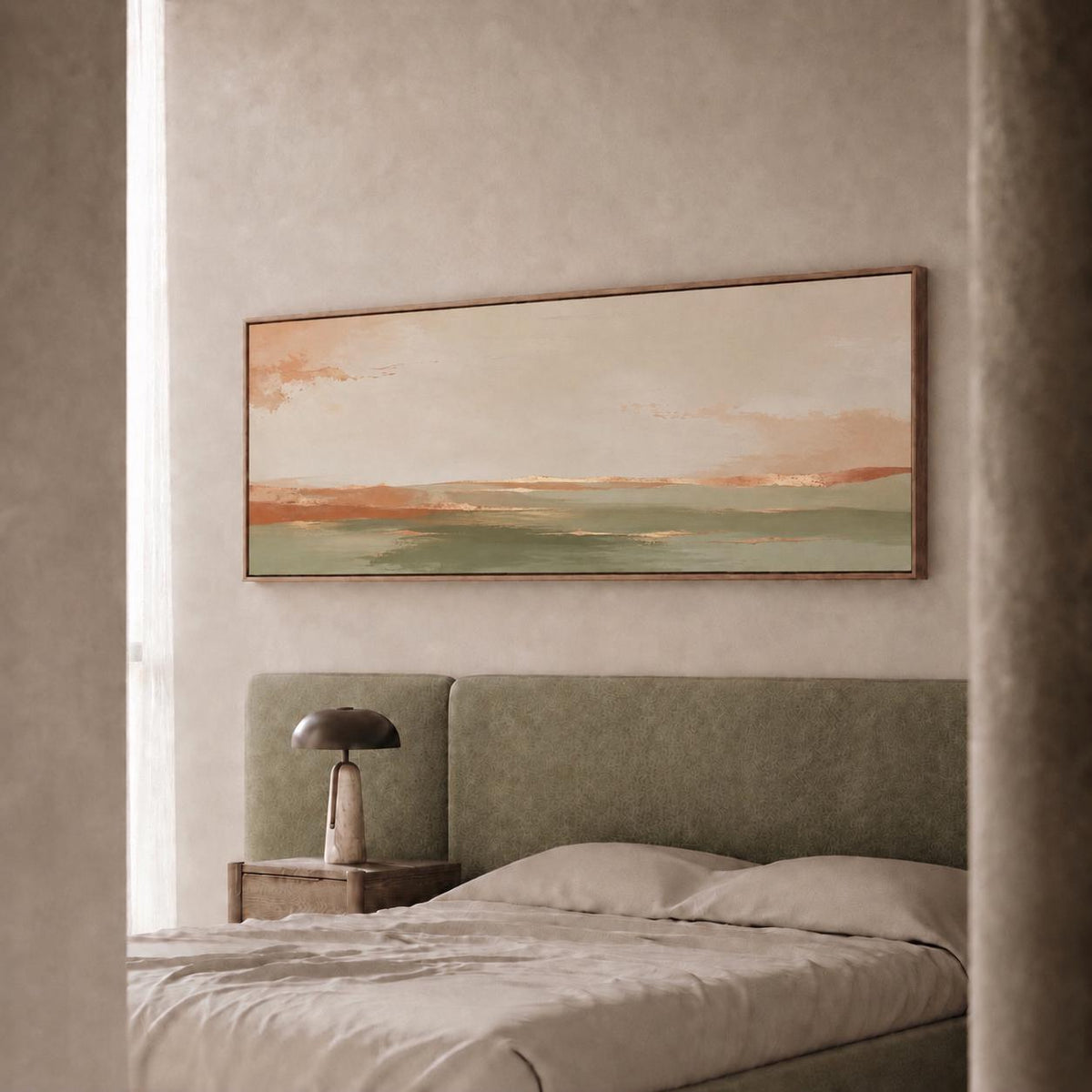 Olive Green, Terracotta, and Gold Abstract Canvas Print, Neutral Panorama With Warm Tones