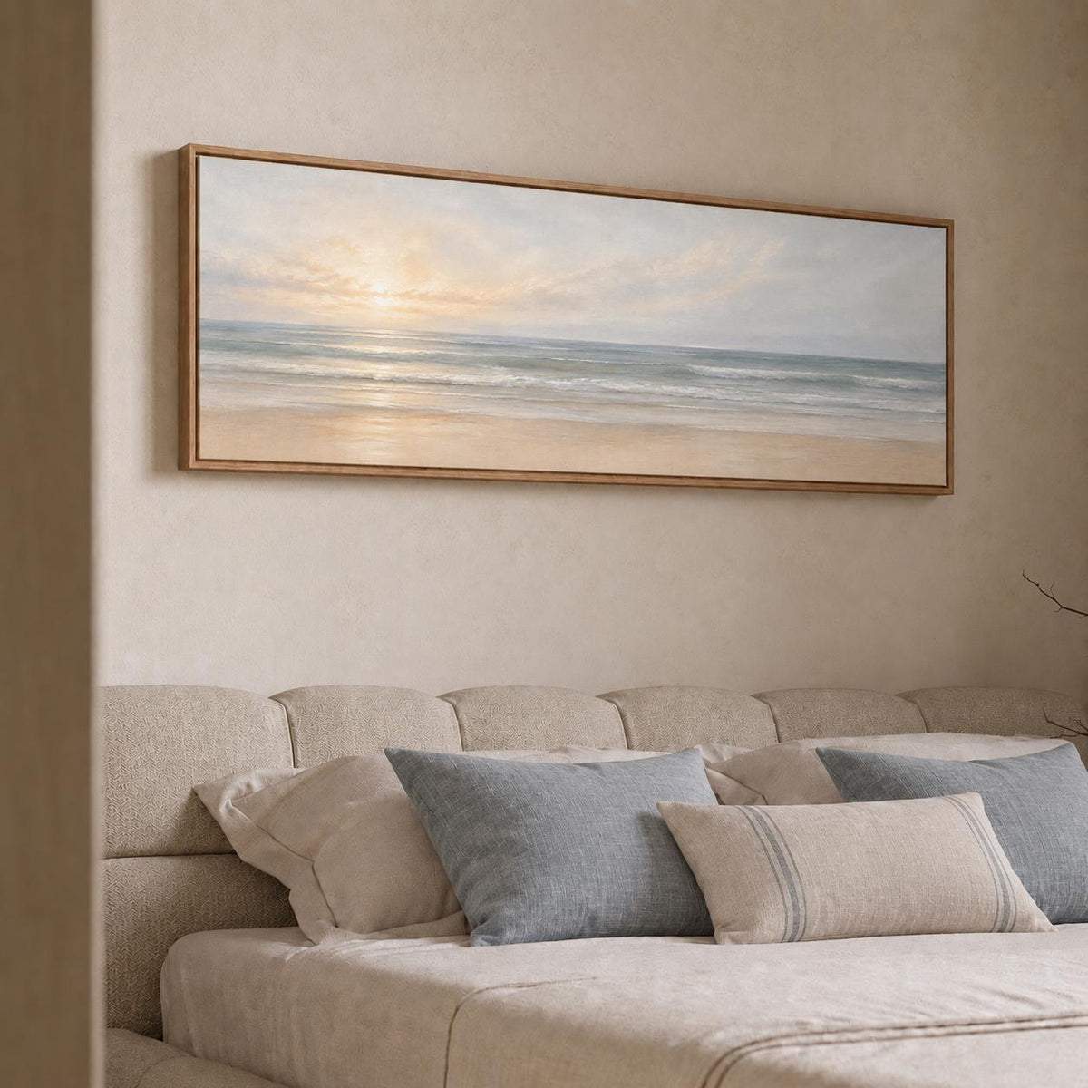 Coastal Sunset Canvas Print, Pastel Peach and Blue Ocean Panorama