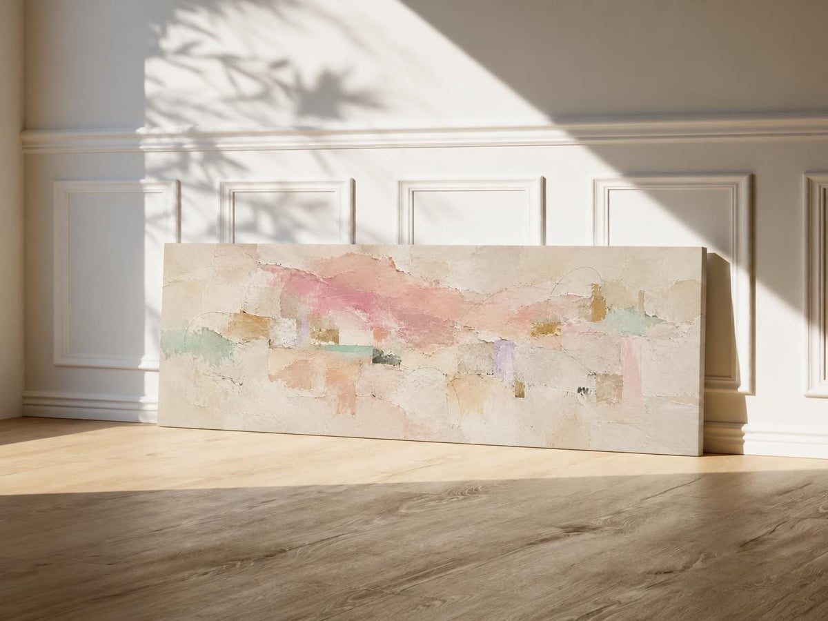 Contemporary Beige and Pink Abstract Art: Soft Pastel Canvas Print