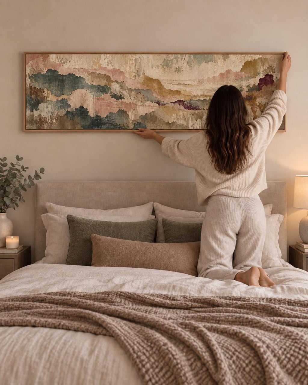 Earthy Tapestry Canvas Print, Terracotta and Beige Panorama