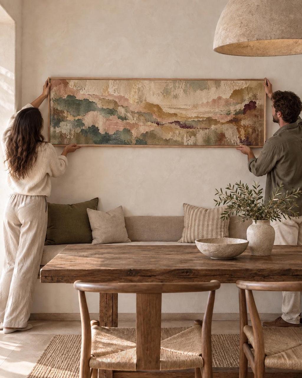 Earthy Tapestry Canvas Print, Terracotta and Beige Panorama