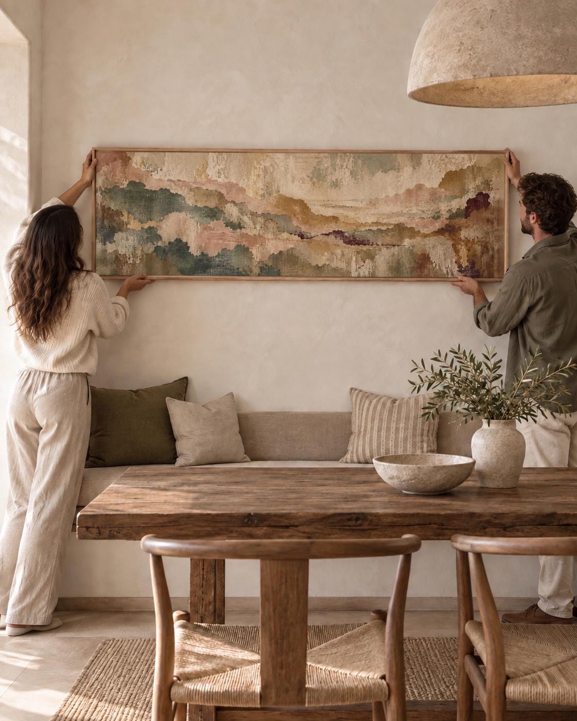 Earthy Tapestry Canvas Print, Terracotta and Beige Panorama
