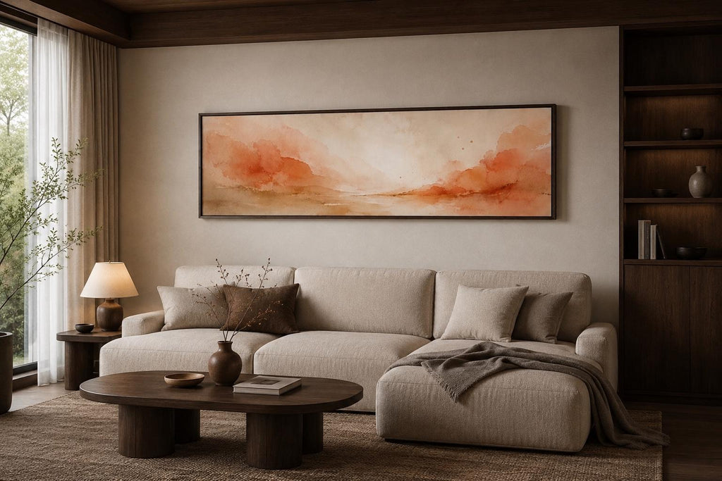 Abstract Terracotta Wall Art, Panoramic Sizes Beige & Pastel Peach Canvas Print